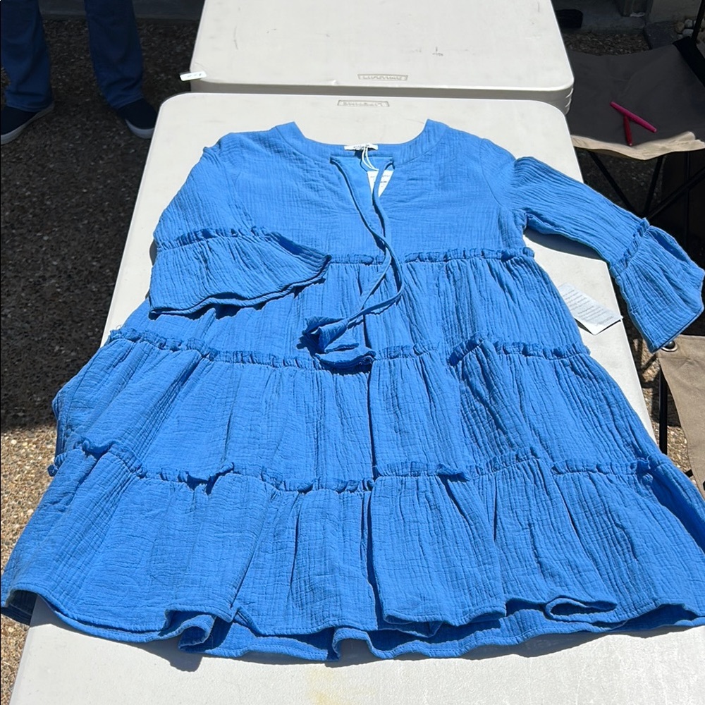 Nordstrom Blue Ruffled Tiered Sundress with Bell Sleeves